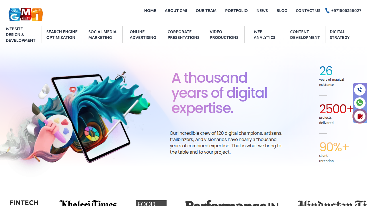 Screenshot of the Global Media Insight homepage, a resource for UAE statistics and insights.
