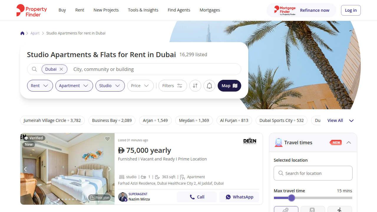 Property Finder is a leading platform for searching rental properties in Dubai.