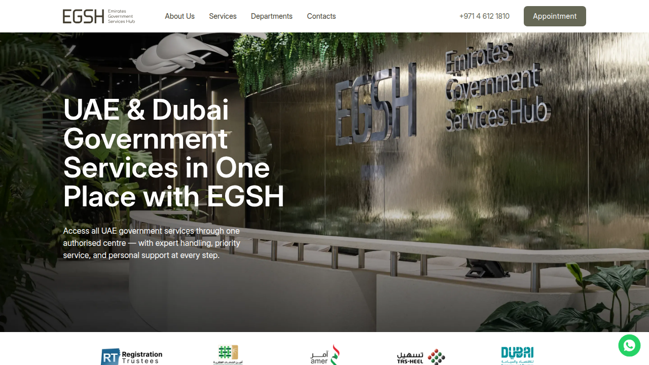 Screenshot of the EGSH website, a source for insights on Dubai property registration and fees.
