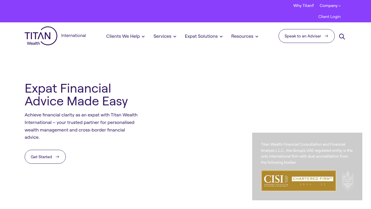 A view of the Titan Wealth International website, featuring information on UAE's double tax treaties.