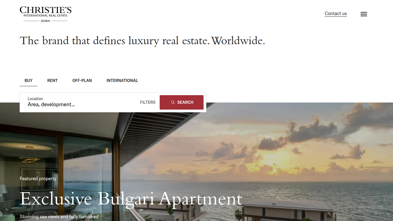 The website of Christie's International Real Estate Dubai, renowned for its expertise in marketing ultra-luxury properties.